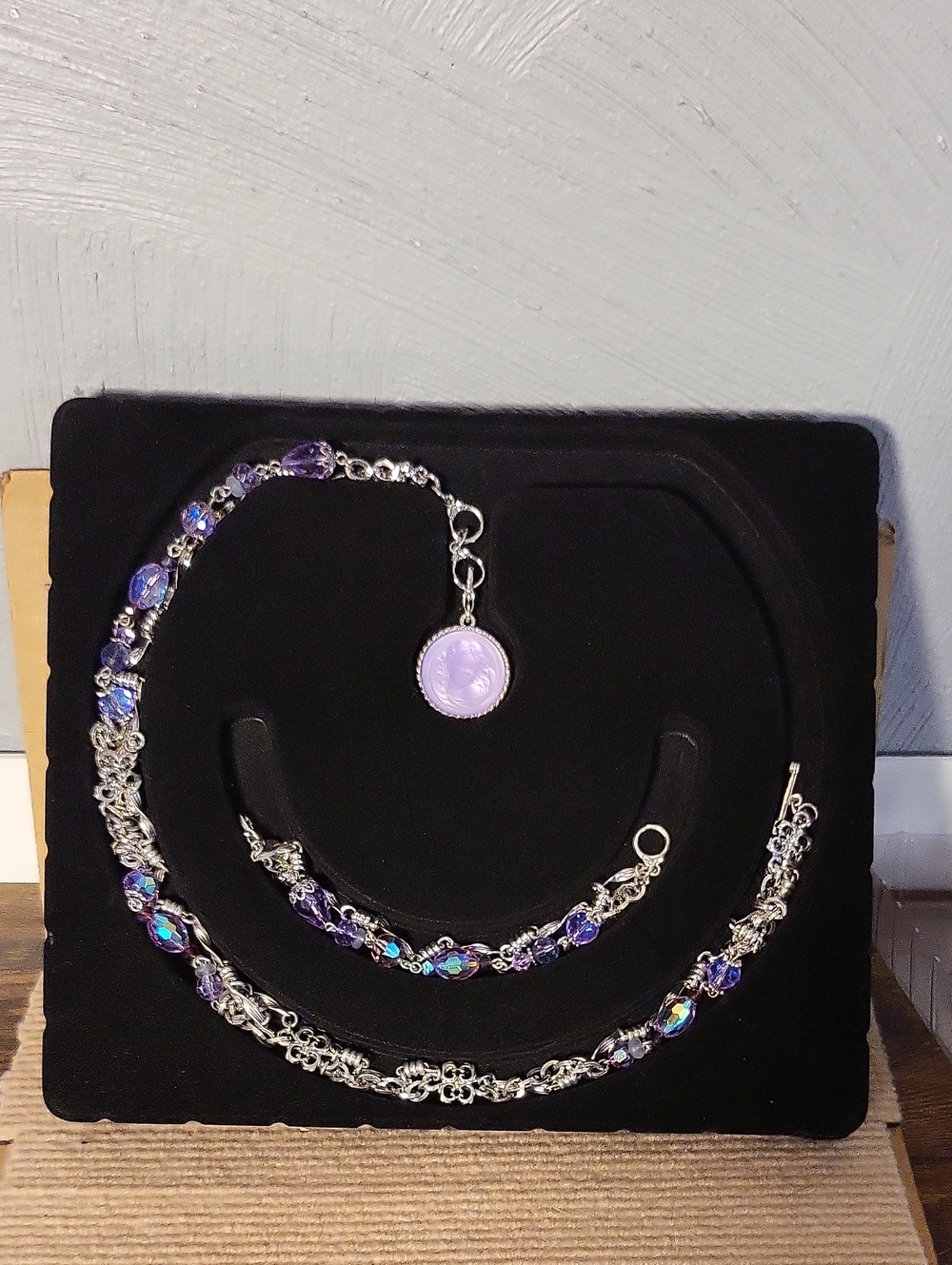 Kirks Folly Dream Angel Lavender AB Glass Cherub Cameo 26" Necklace Bracelet